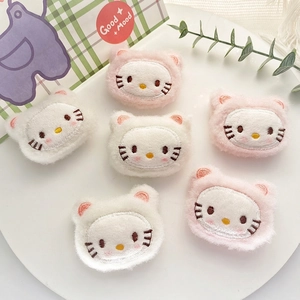Cute plush kitten hair accessories in pink and white with fine embroidery for DIY crafts