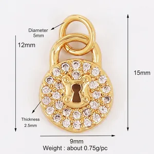 Micro-pave zircon gold lock pendant with dimensions 9x15mm for jewelry making