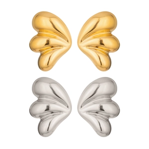 Polished stainless steel butterfly wing earrings in 18K gold and silver finish