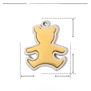 Detailed view of bicolor stainless steel bear pendant with 16mm by 20mm dimensions
