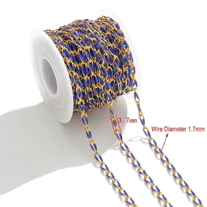3.7mm blue enamel and gold stainless steel DIY jewelry chain wound on a white spool