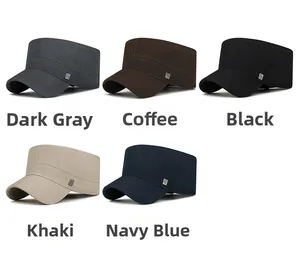 Flat top outdoor caps for men in dark grey, coffee, black, khaki and navy blue cotton fabric