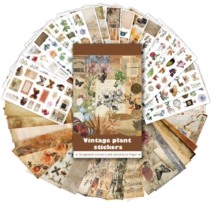 38pcs Vintage plant stickers and decorative paper set for scrapbooking and DIY journals
