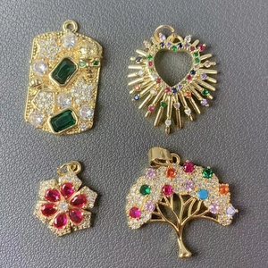 18K Gold Plated Copper Pendant Charm With Zircon Wishing Tree Heart Flower Shape For Women DIY Jewelry Accessory