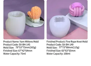 Detail view of silicone molds for DIY knitted glove and knot shapes with dimensions