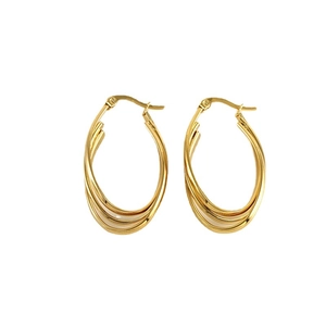 Polished 18k gold plated stainless steel earrings with triple layer twisted hoop design