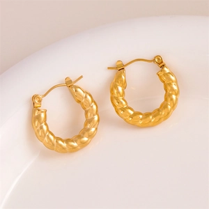 Stainless Steel Twisted Hoop Earrings Gold Plated Geometric Textured Braid Round Ear Buckle Fashion Jewelry For Women