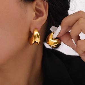 Chic double-layer teardrop stud earrings in polished gold-plated titanium steel for women