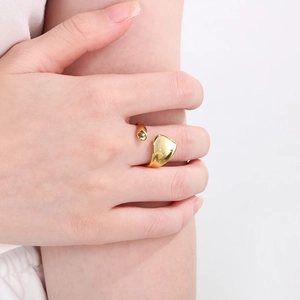 Minimalist 18K gold plated stainless steel open ring worn on a finger