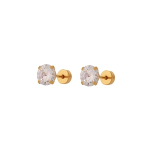 Sparkling zircon titanium steel flat back stud earrings with gold plating finish