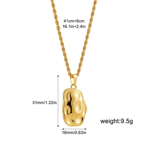 18K gold stainless steel irregular hammer-textured pendant necklace with twisted rope chain