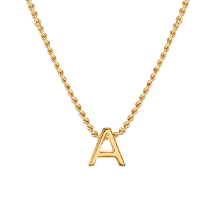 Minimalist 18K gold plated letter A pendant necklace with twisted rope chain for women