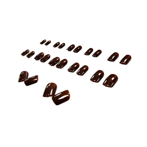 Deep brown glossy short square press-on nails set with 24 pieces on white background