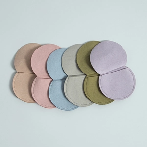 Microfiber round jewelry pouches with envelope flap closure in multiple pastel colors