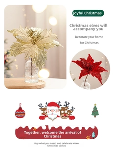 Detailed close-up of glittered artificial poinsettia flowers for Christmas tree decoration