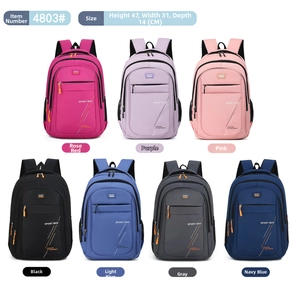 Sportrugzak collectie in zeven kleuren met afmetingen H47 x B31 x D14 cm overzicht