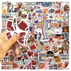 Close-up of waterproof American football stickers for DIY laptops and guitars