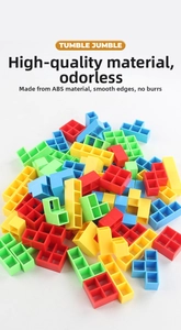 Close-up of colorful ABS Tetris building blocks with smooth edges and vibrant colors