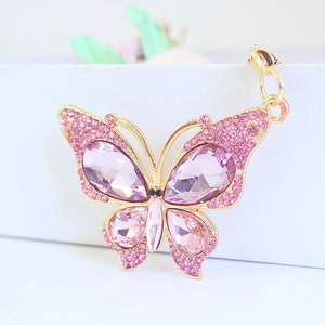 Cute Colorful Butterfly Rhinestone Keychain Zinc Alloy Inlaid Crystal Insect Keyring Women Bag Charm Accessory Gift