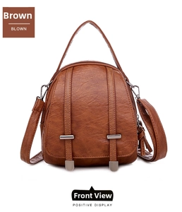 Vintage brown PU leather crossbody bag featuring multi-layer compartments and a textured finish