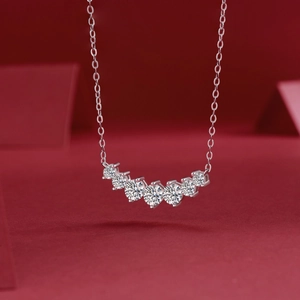 Minimalist S925 sterling silver necklace with seven sparkling round moissanite stones