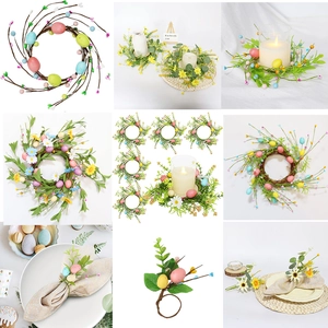 Easter Egg Candle Ring Wreath Artificial Daisy Eucalyptus Leaves Foam Eggs Garland For Spring Party Table Decor
