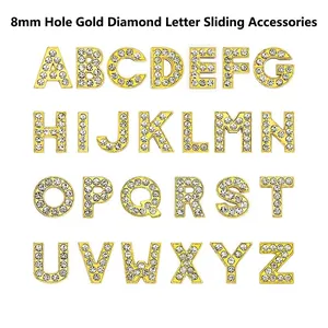 Rhinestone Alphabet Letter Slider Charms Alloy Crystal Initial Beads For DIY Jewelry Bracelet Wristbands Pet Collars