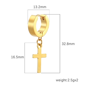 Orecchini a cerchio con croce in acciaio inossidabile placcato oro 18K unisex con misure