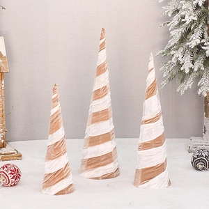 Three-piece set of cream fabric wrapped conical Christmas trees in modern minimalist style