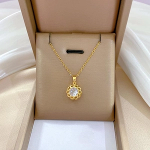 Hollow Flower Pendant Necklace Stainless Steel Chain Copper Zircon Luxury Clavicle Jewelry For Women