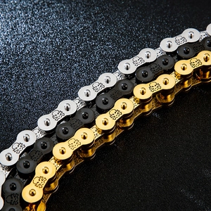 Men's punk style skull bicycle chain bracelet in gold, black and silver stainless steel