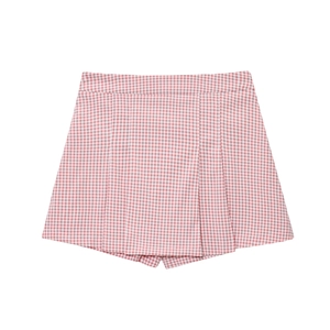 Jupe-culotte d'Été à Taille Haute pour Femmes Carrelée Décontractée Ample Gingham Shorts Plissés Ligne A Avec Doublure Intérieure Rose Blanc Jupe-pantalon