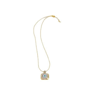 Vintage gold square evil eye pendant necklace with cubic zirconia for women