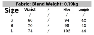Detailed size chart for mesh skirt showing waist, hip, and length measurements in cm