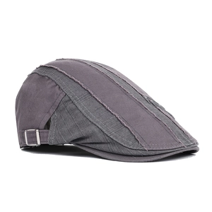 Gray and purple two-tone embroidered ivy cap with adjustable metal buckle side view