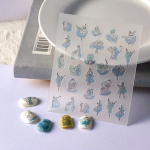 5D Relief Nail Stickers Abstract Line Art Ballet Dancers Self Adhesive Waterproof DIY Manicure Decals For Women