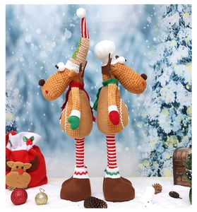 Detail of Christmas reindeer dolls with telescopic legs made of corduroy and felt fabrics
