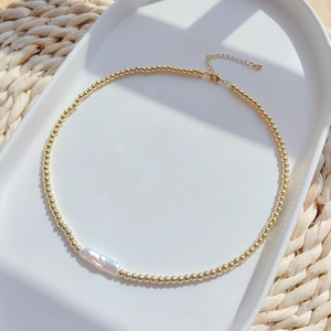 Freshwater Pearl Necklace Natural Freshwater Irregular Gold Plated Copper Bead Chain Bohemian Style Jewelry For Women