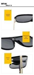 Detail display of stylish square sunglasses with fashion frames and comfortable nose support