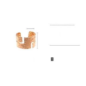 Detailed specs of wide gold irregular textured cuff bracelet weighing 54g made of iron