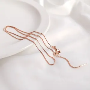 Rose gold S925 sterling silver box chain necklace with lobster clasp and adjustable bead