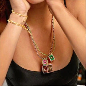 Tarot Card Pendant Necklace Copper Gold Plated Enamel Sun Moon Evil Eye Heart Vintage Bohemian Jewelry For Women