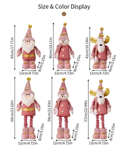 Size chart showing dimensions of pink Santa, Snowman and Reindeer plush decorations