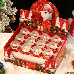 Set of 12 festive Christmas snow globes with Santa and Snowman in a red display gift box