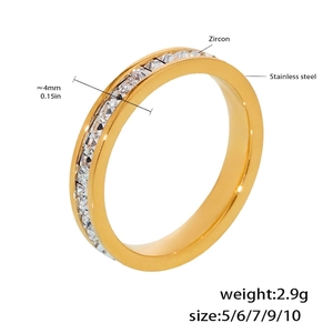 Detail view of 4mm gold plated stainless steel ring with square cut zircon inlay