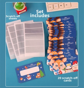 Detailed set of 20 blue Christmas scratch cards featuring reindeer and snowman patterns