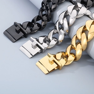 Detailed macro view of 29mm polished Cuban chain links with secure buckle in three colors