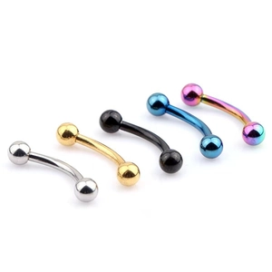 Titanium curved barbell piercing studs in five vibrant colors with polished finish