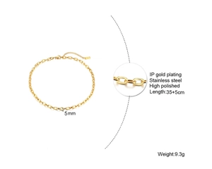 Detailed specs of 5mm gold IP plated stainless steel chain with high polish finish