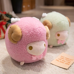 Cute round sheep plush toys in pink and green colors with lamb wool texture and wings